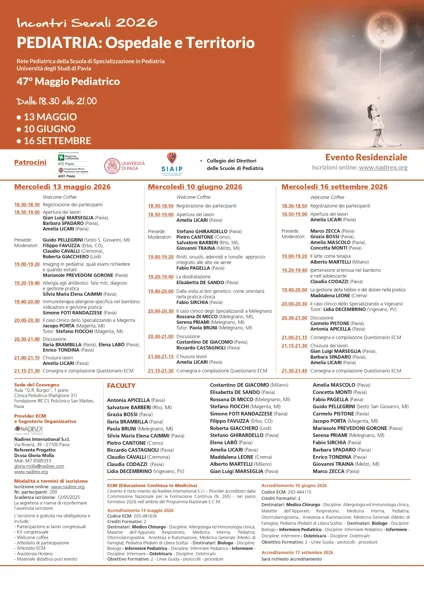 Incontri Serali 2026. Pediatria: Ospedale e Territorio. 47° Maggio Pediatrico